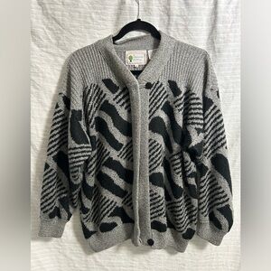 VTG Ms Organically Grown Full Zip Cardigan Sweater 90s Gray Black Sz Medium
